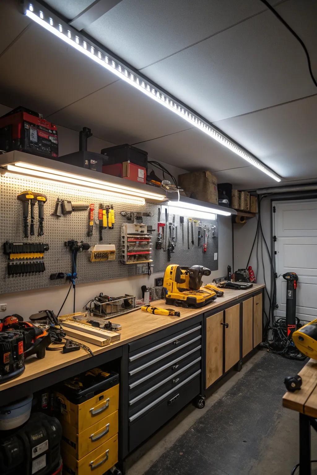 Efficient vehicle bay atelier featuring LED ribbon lighting