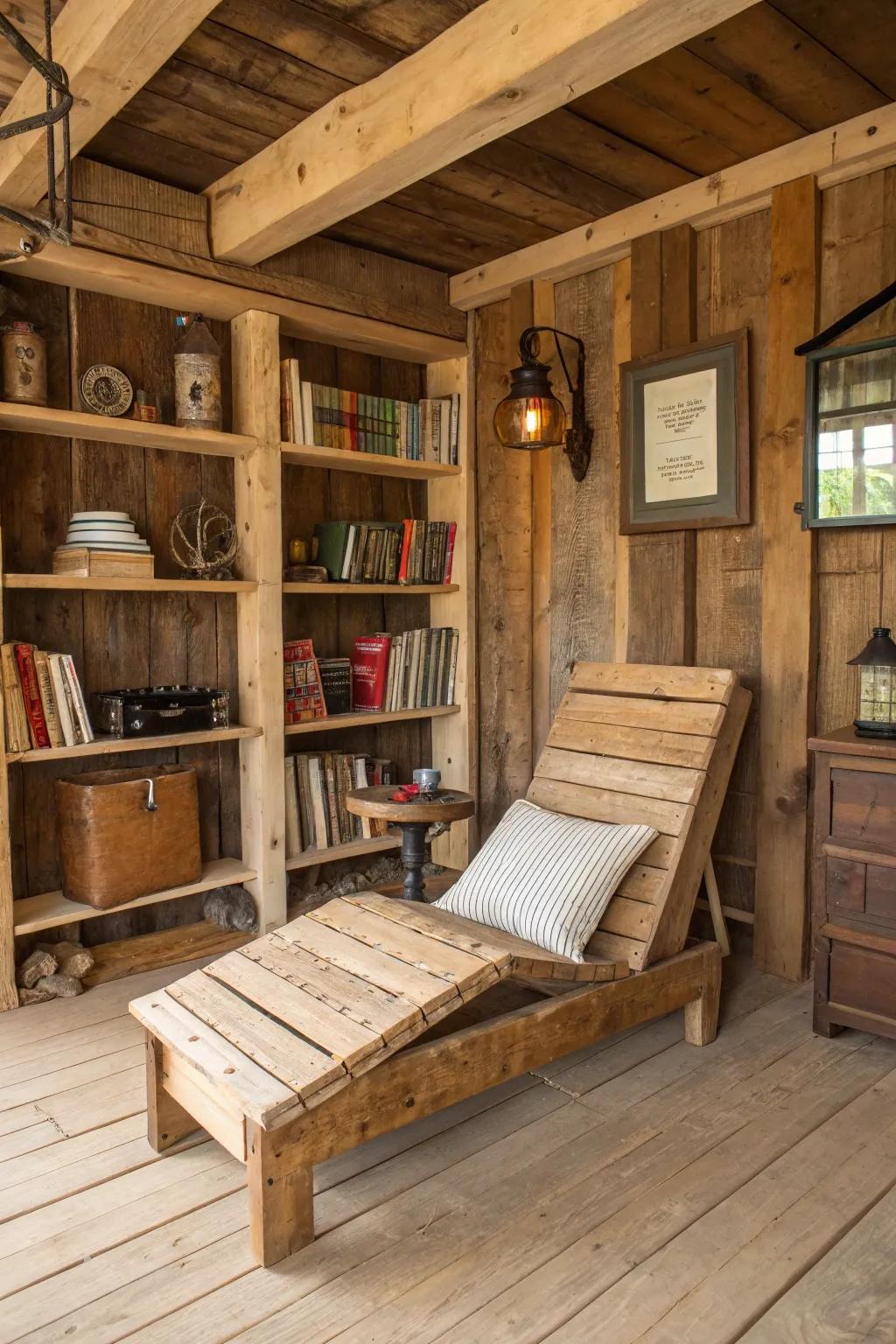 Blend style with sustainability using a salvaged wood retreat.