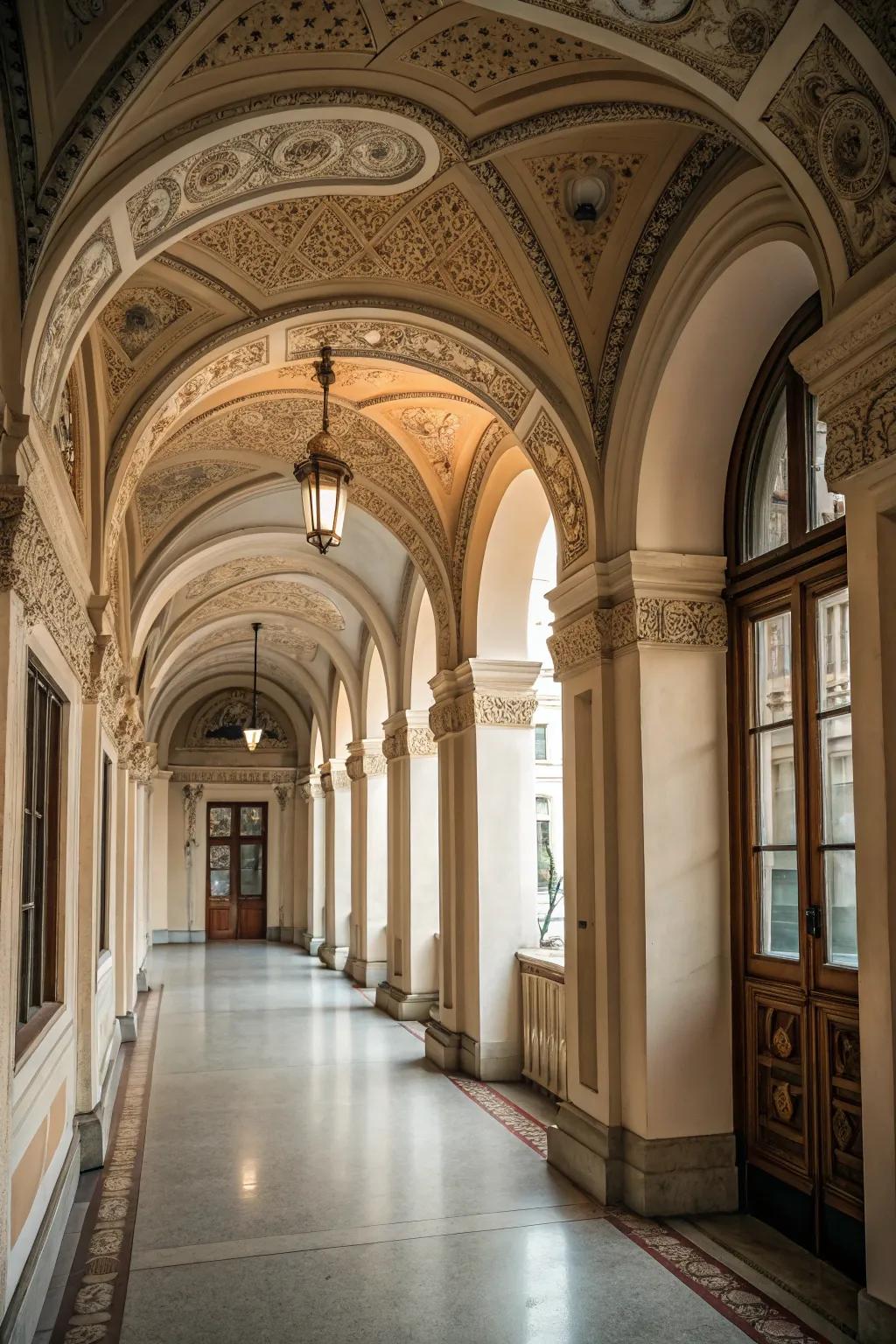 Architectural features infuse the hallway with structure and elegance.
