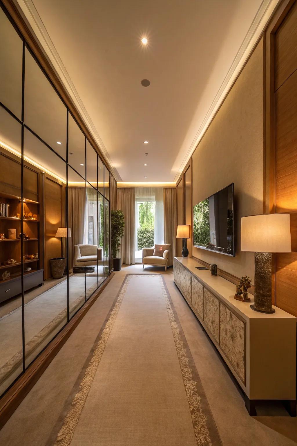 Mirrors fabricate an illusion of space in confined living rooms.