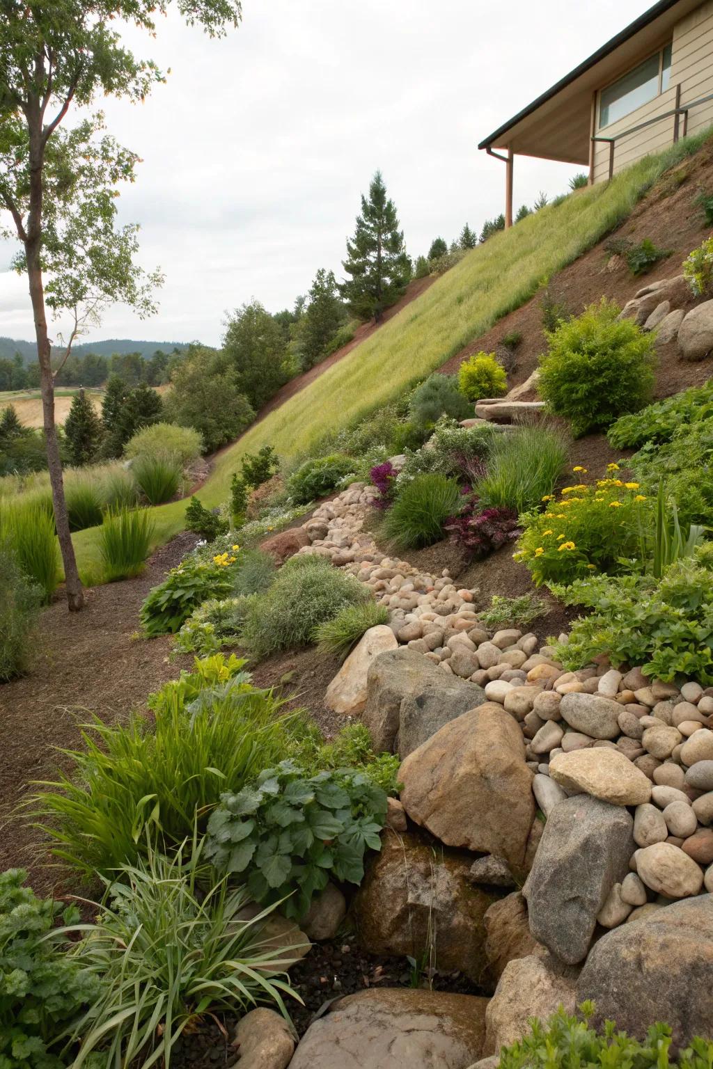 Shield your landscape from disintegration using river stones.