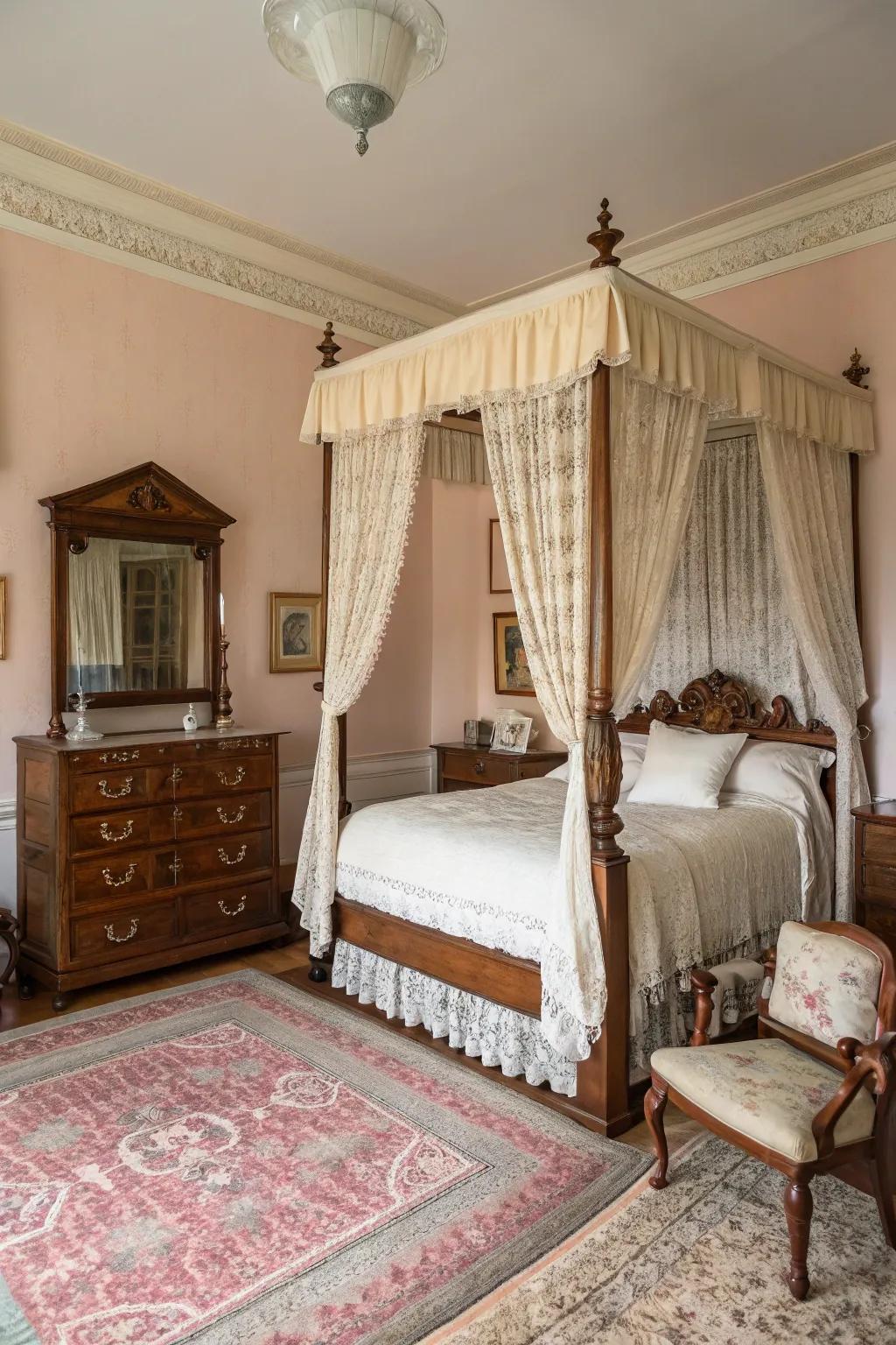 Antique pieces add character and a sense of history to this bedroom.