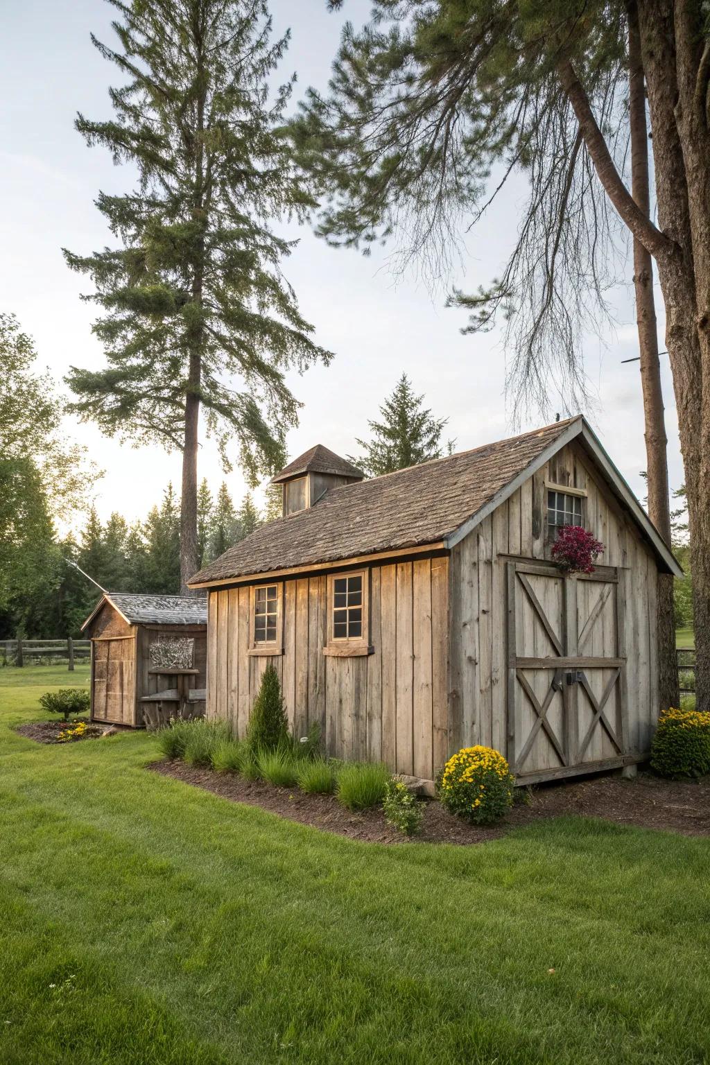 A barn-inspired outbuilding enhancing the landscape with functional appeal.
