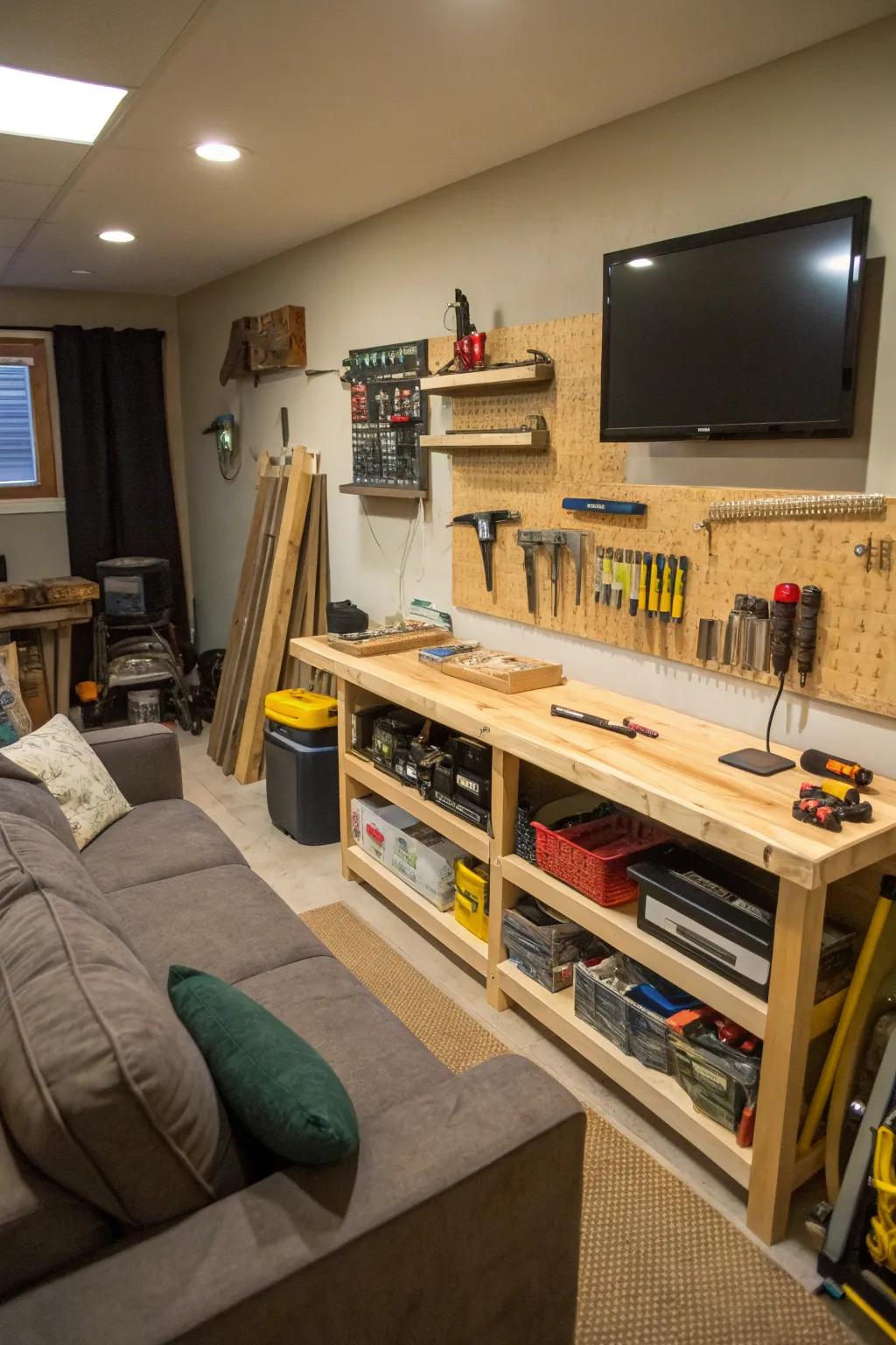 A DIY project zone with tools and materials fuels creativity and provides a hands-on escape.