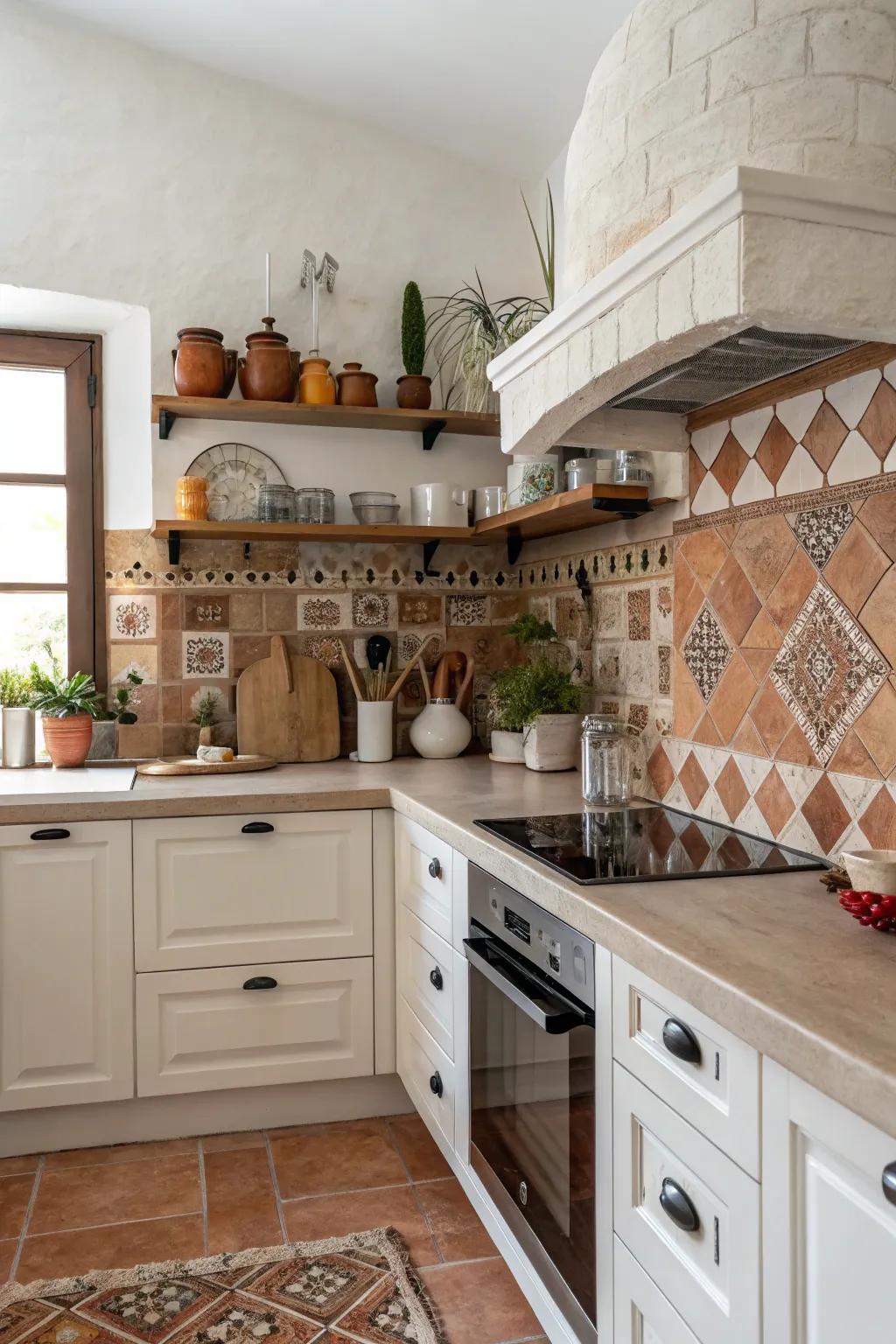A blend of earth and fired clay tiles adds depth and authenticity.