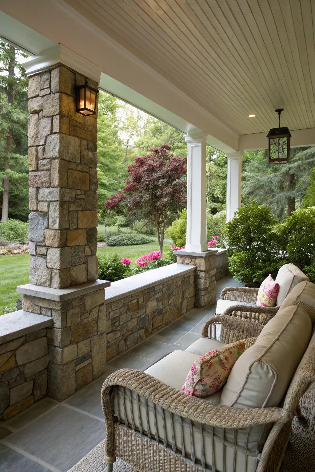 Stone half-walls create a cozy, private space.