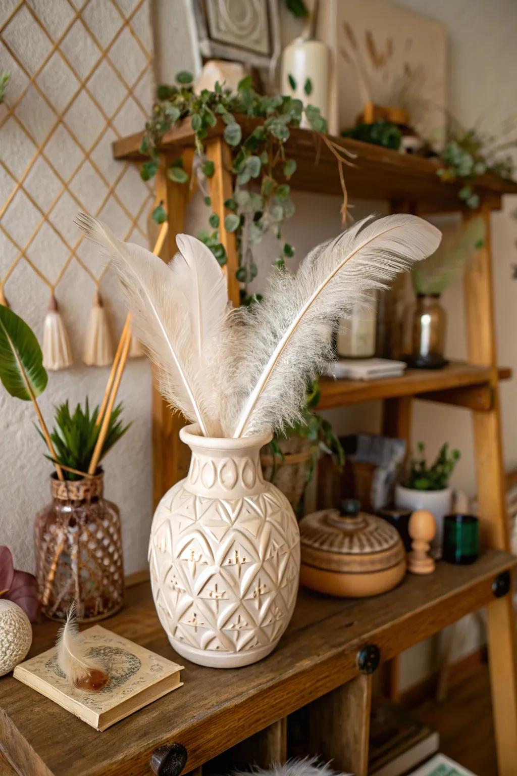 Introduce whimsy with plumes as vase enhancers.