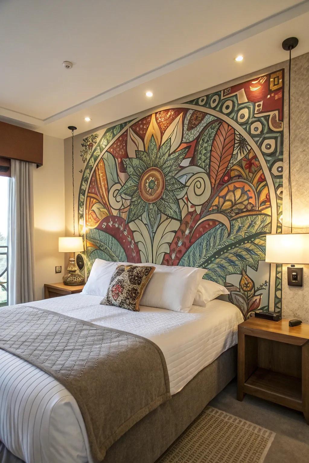 Artistic mural panels turn your bedroom into an art display.