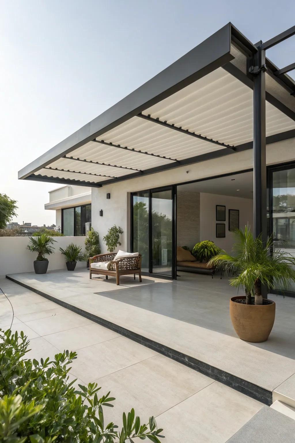 A contemporary overhang appends modern charm to your patio.