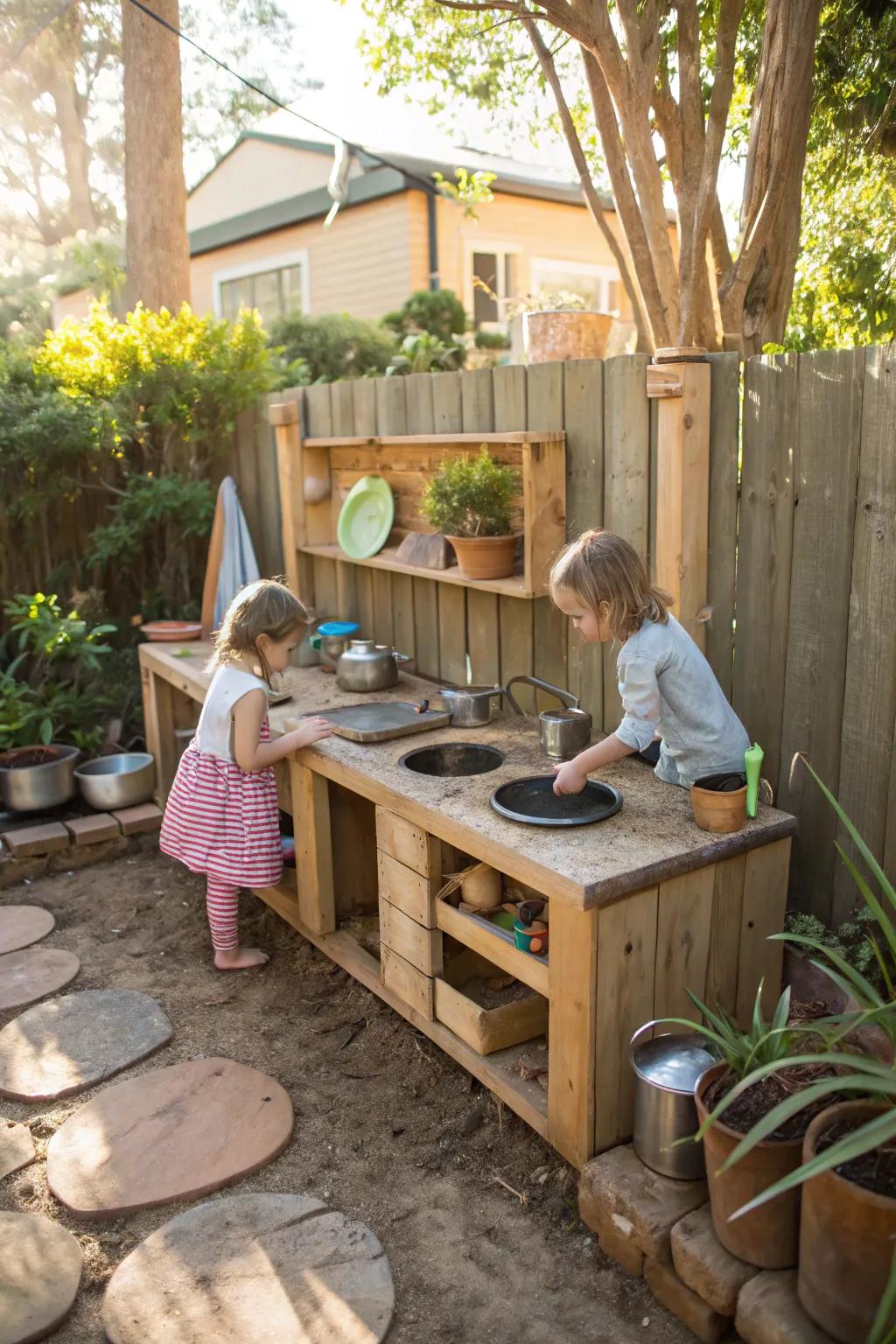 A handmade dirt concoction center for inventive and messy playing