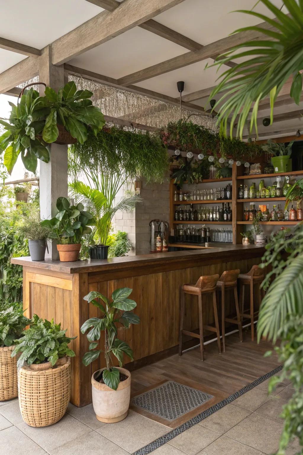 Greenery adds life and tranquility to your bar.