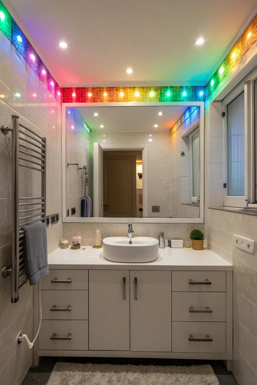 Colorful accent lights add personality and playfulness.