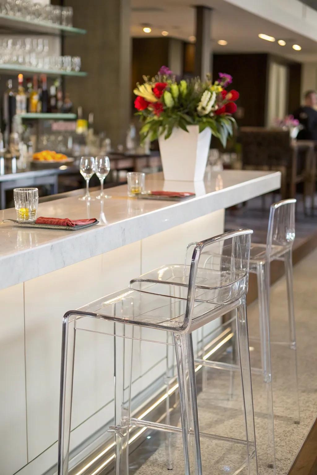 A breakfast bar using transparent elements for an airy feel.