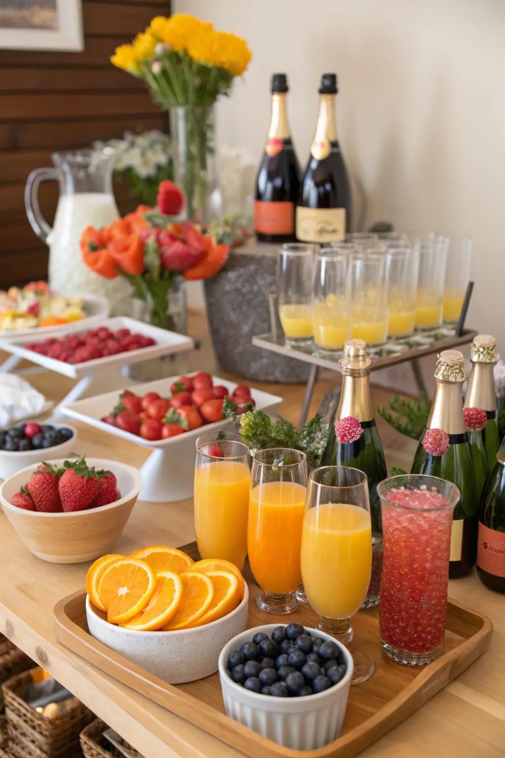 An interactive mimosa station for a bubbly brunch finale.