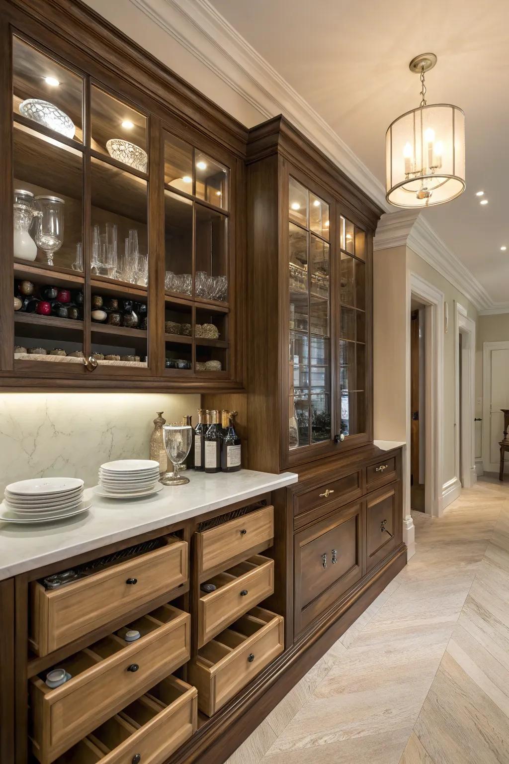 Concealed stash maintains the pantry tidy and structured.