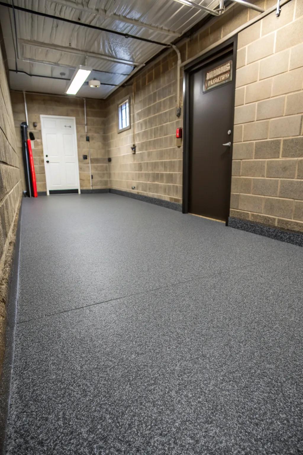 Recycled flexible flooring provides a durable and eco-conscious solution for busy basements.