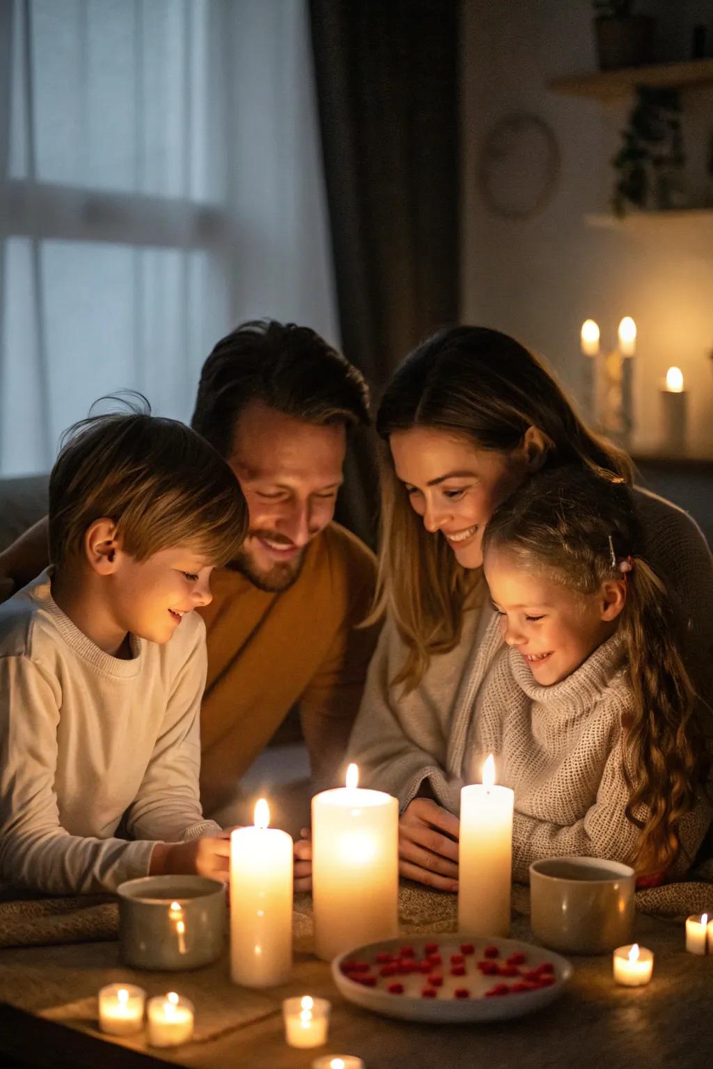 Lighted wick adds a magical glow to family moments.