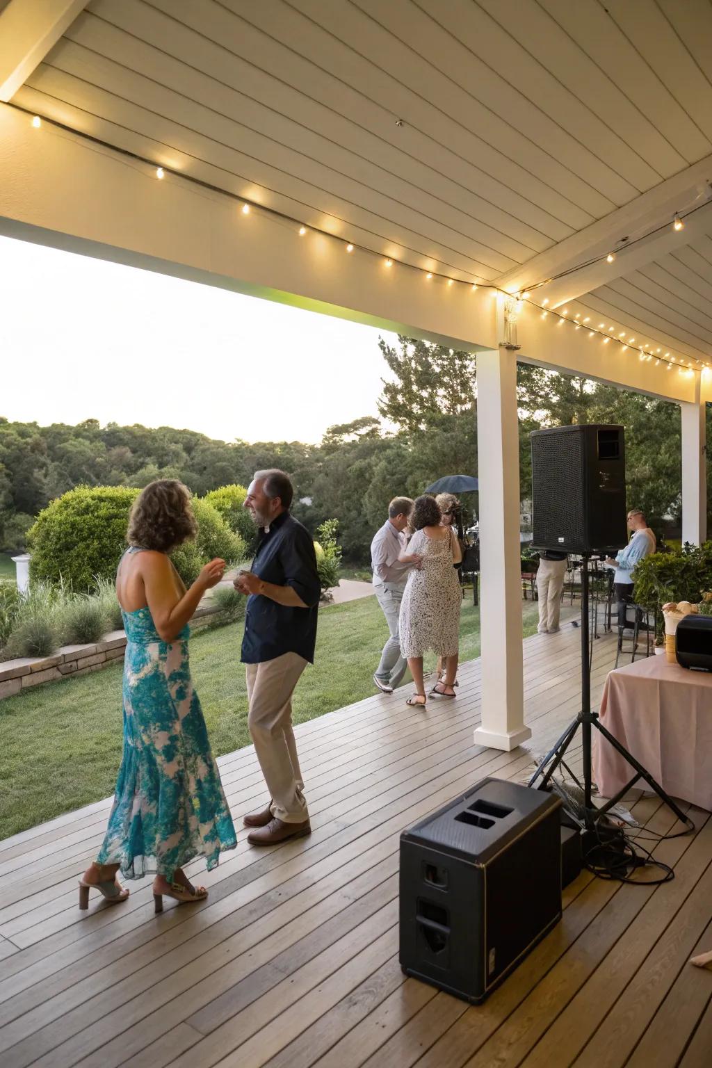 Music sets the tone for a lively deck party.