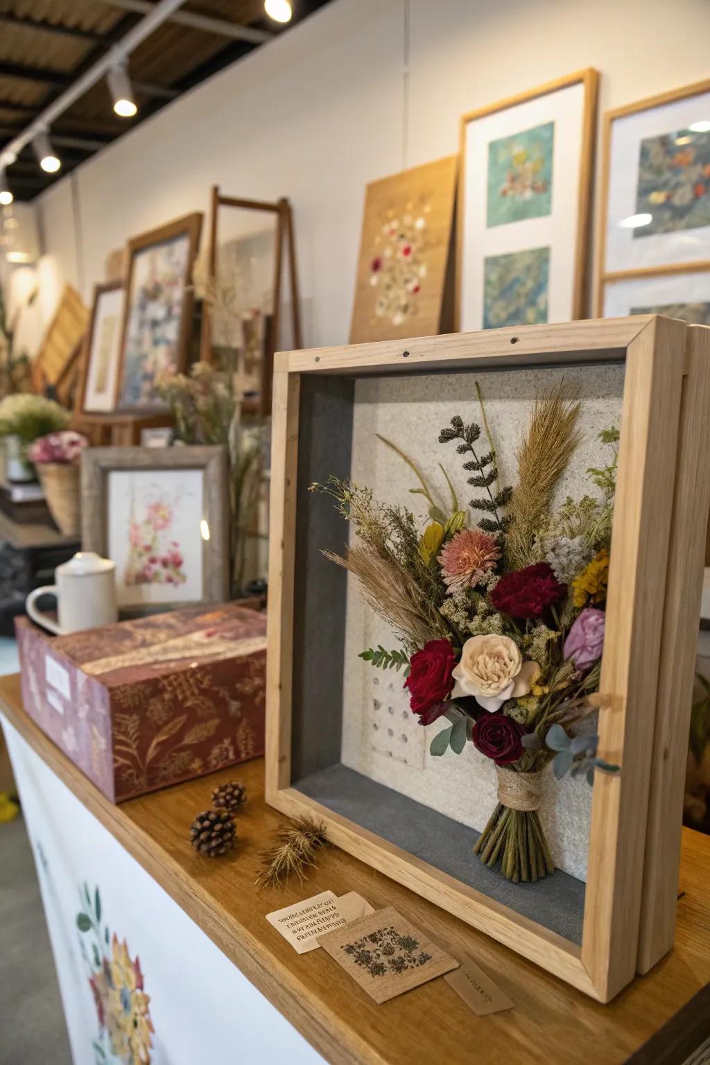 Explore creativity with a mixed media dried flower display case.