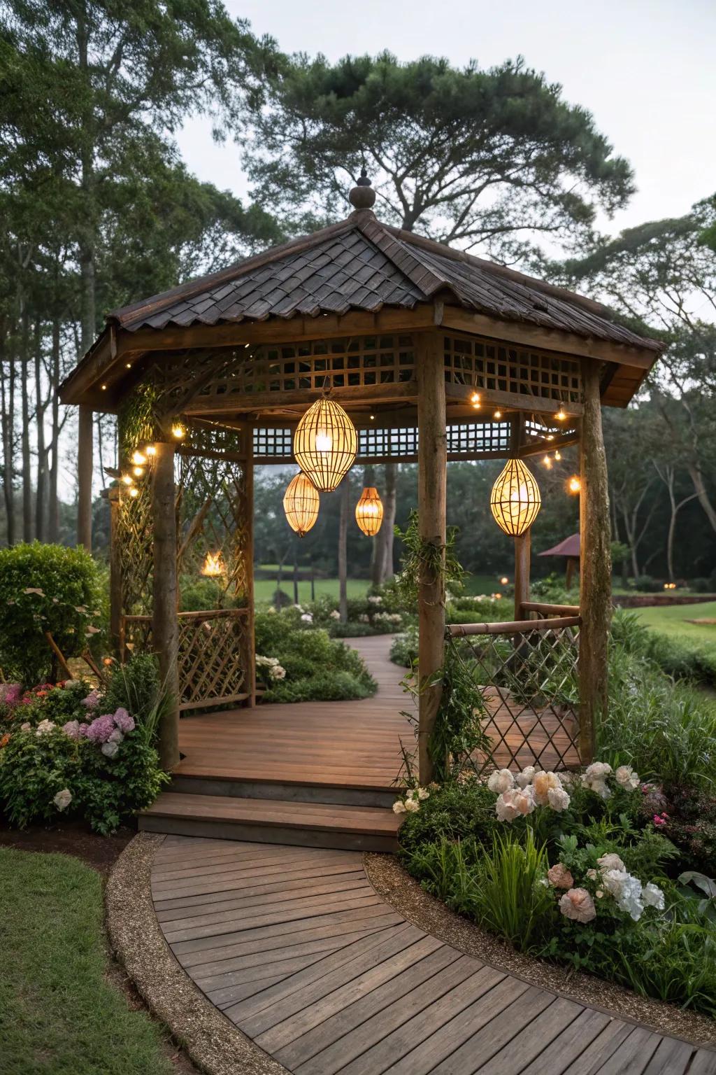 Bamboo lights adding a natural and tropical touch.