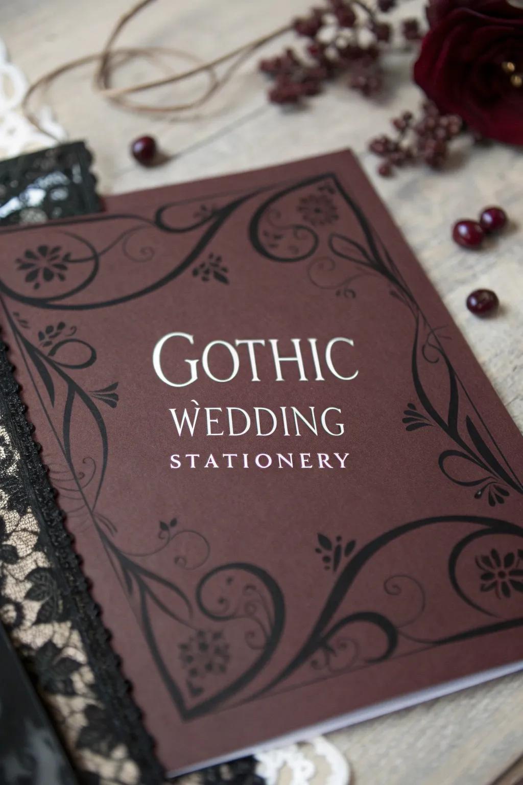 Gothic wedding stationery displaying elegant calligraphy.