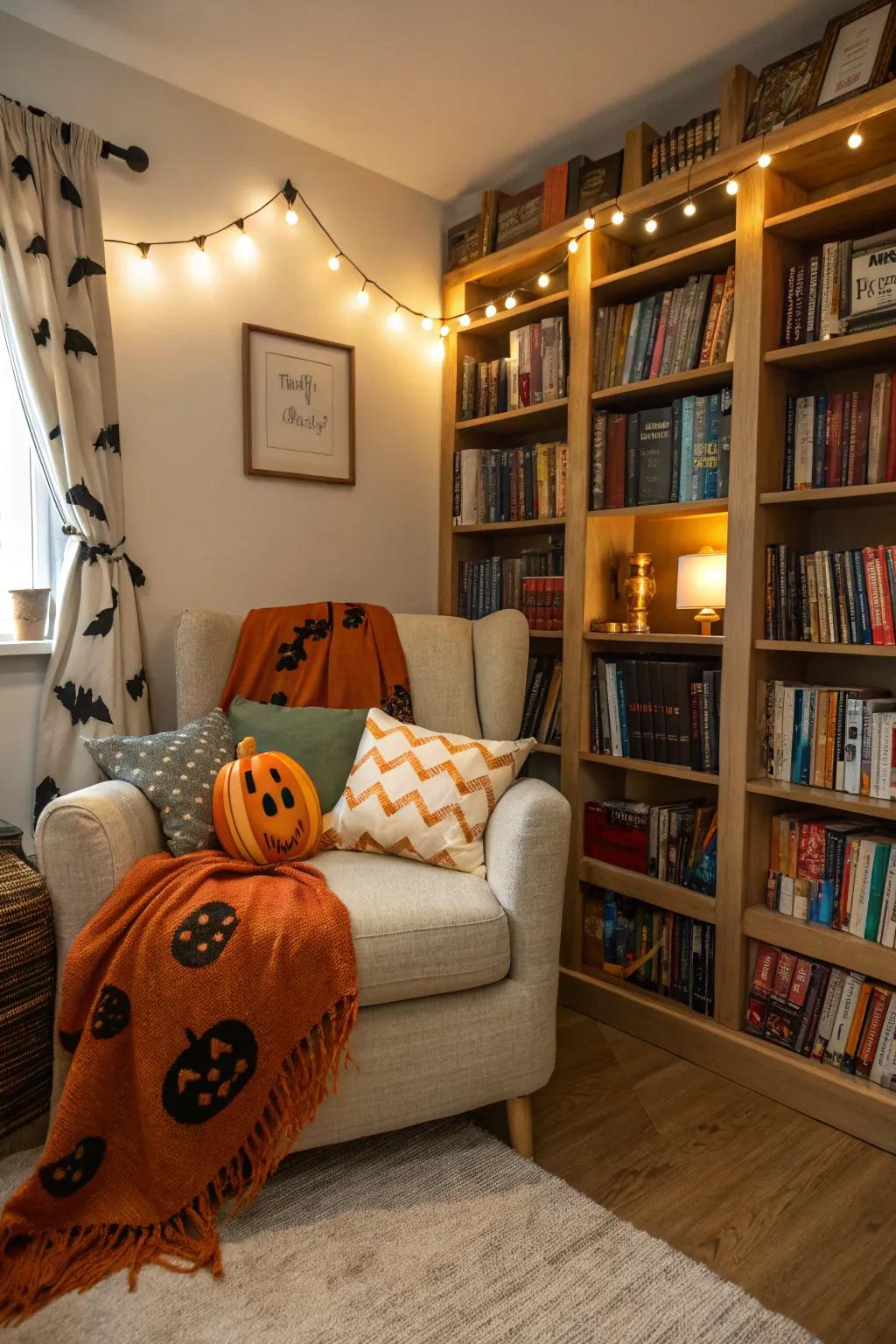 A snug alcove for Halloween reads.