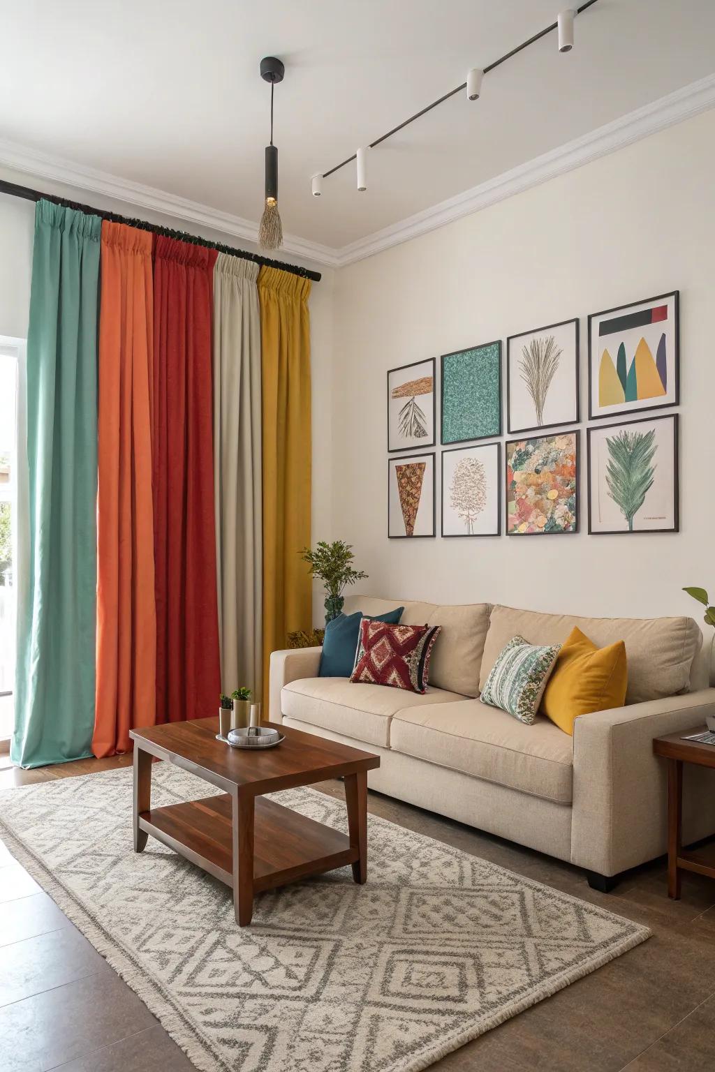 A splash of color in your drapery can enliven a neutral lounge.
