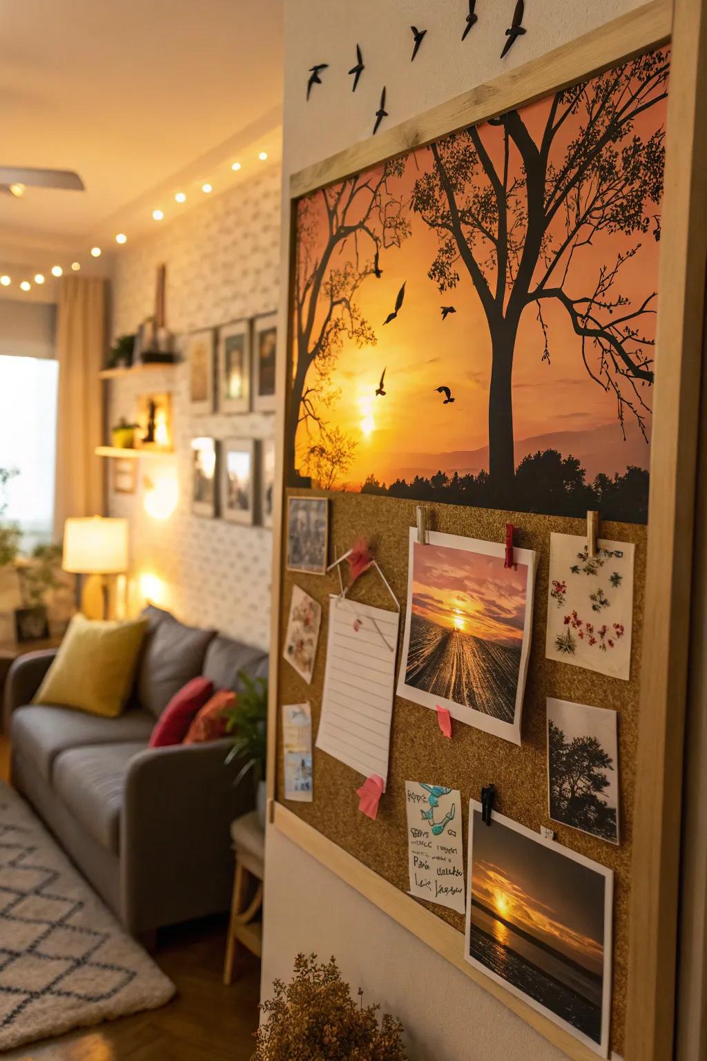A sundown spectacle-centric bulletin board designed for a tranquil ambiance.