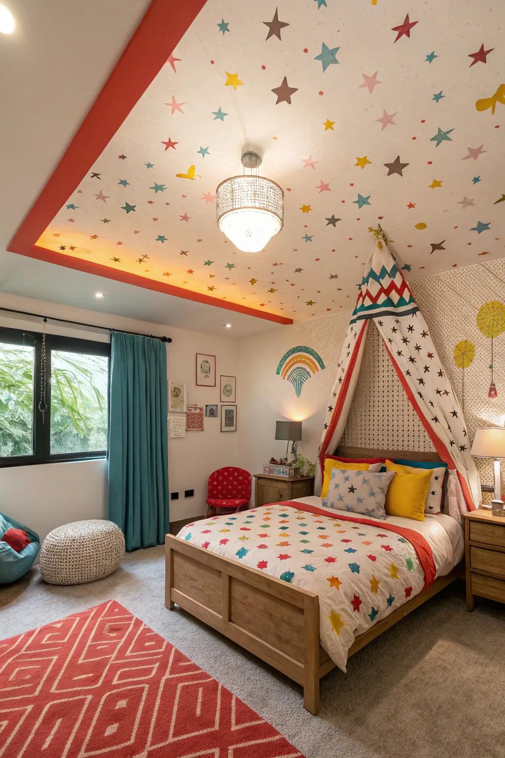An emphasized ceiling that appends an astonishing twist to the ornamentation.