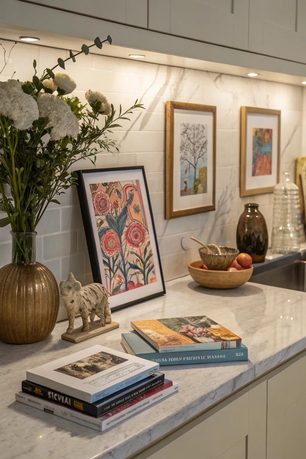 Artistic pieces elevate and centralize your kitchen tableau.