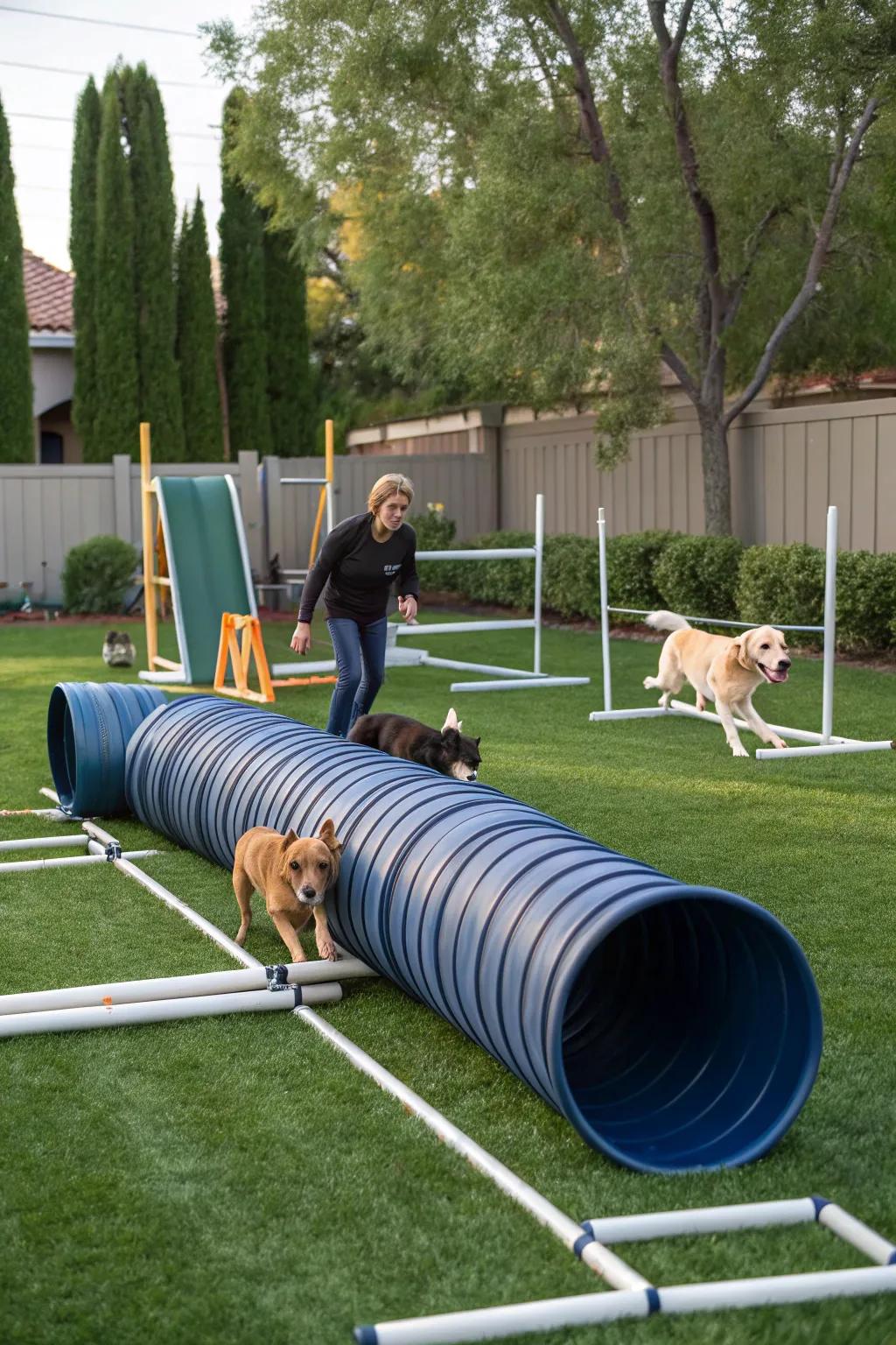 An engaging garden configuration showcasing agility elements for active pets.