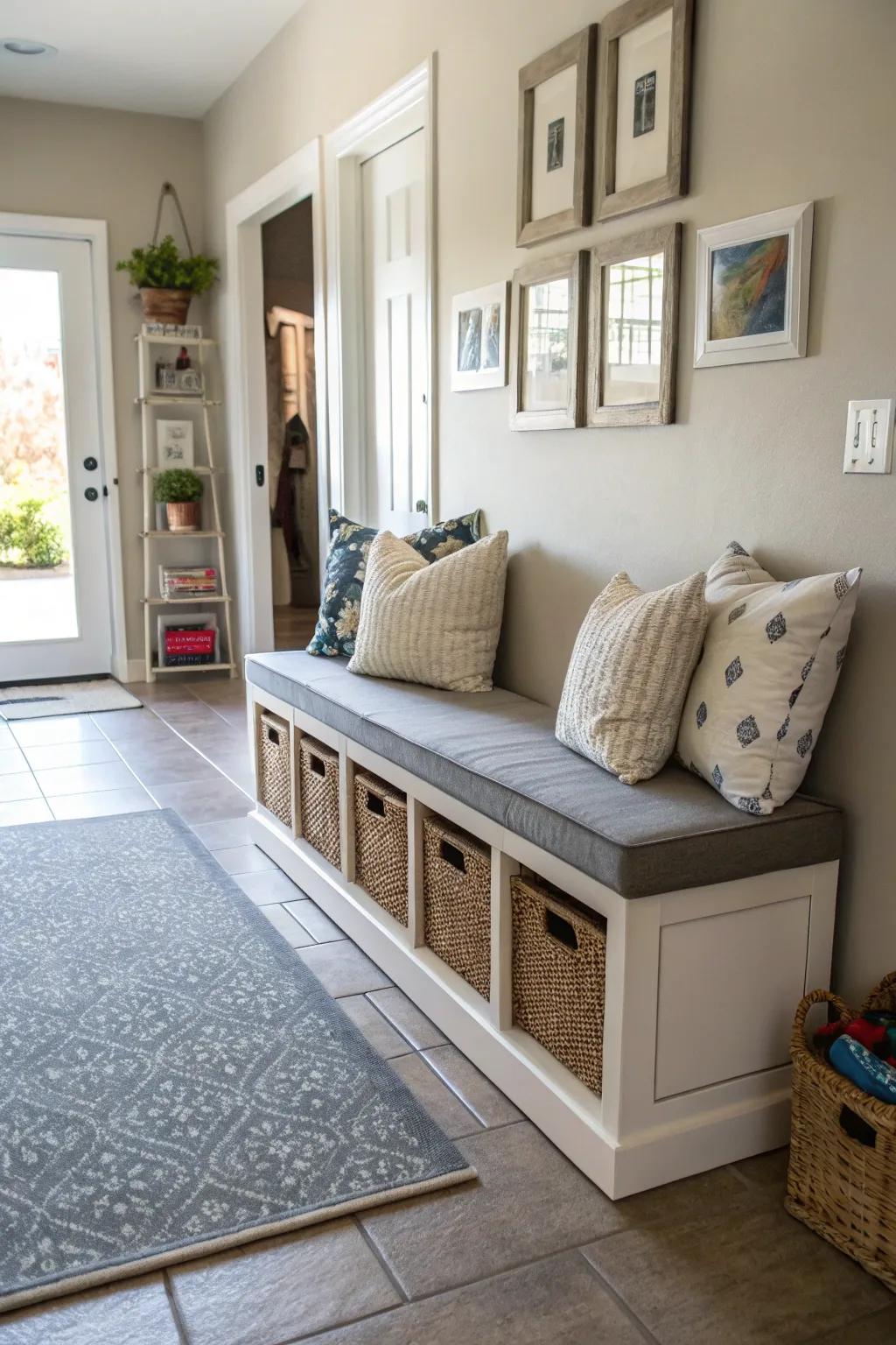 Multi-functional furniture improves the efficiency of the hallway.