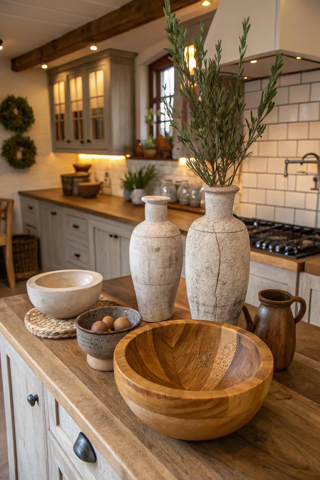 Unique accessories amplify the kitchen's connection to nature.