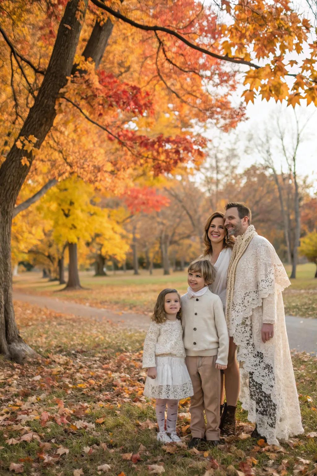 Lace adds a romantic and elegant touch to fall family photos.