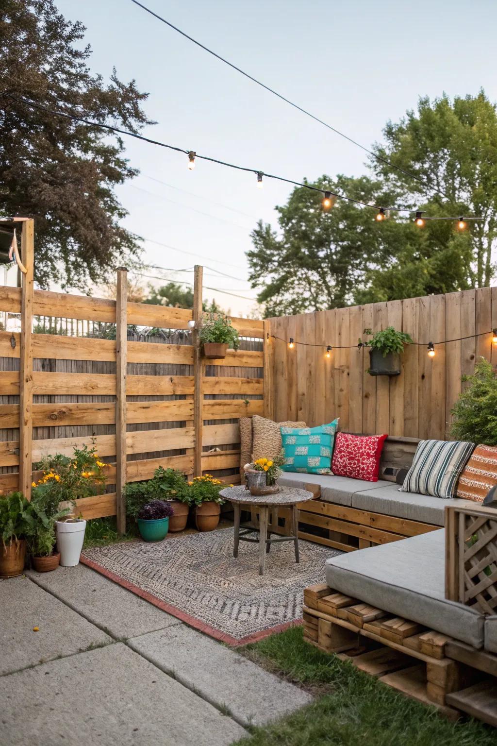 Pallet fences add a budget-friendly and rustic charm.