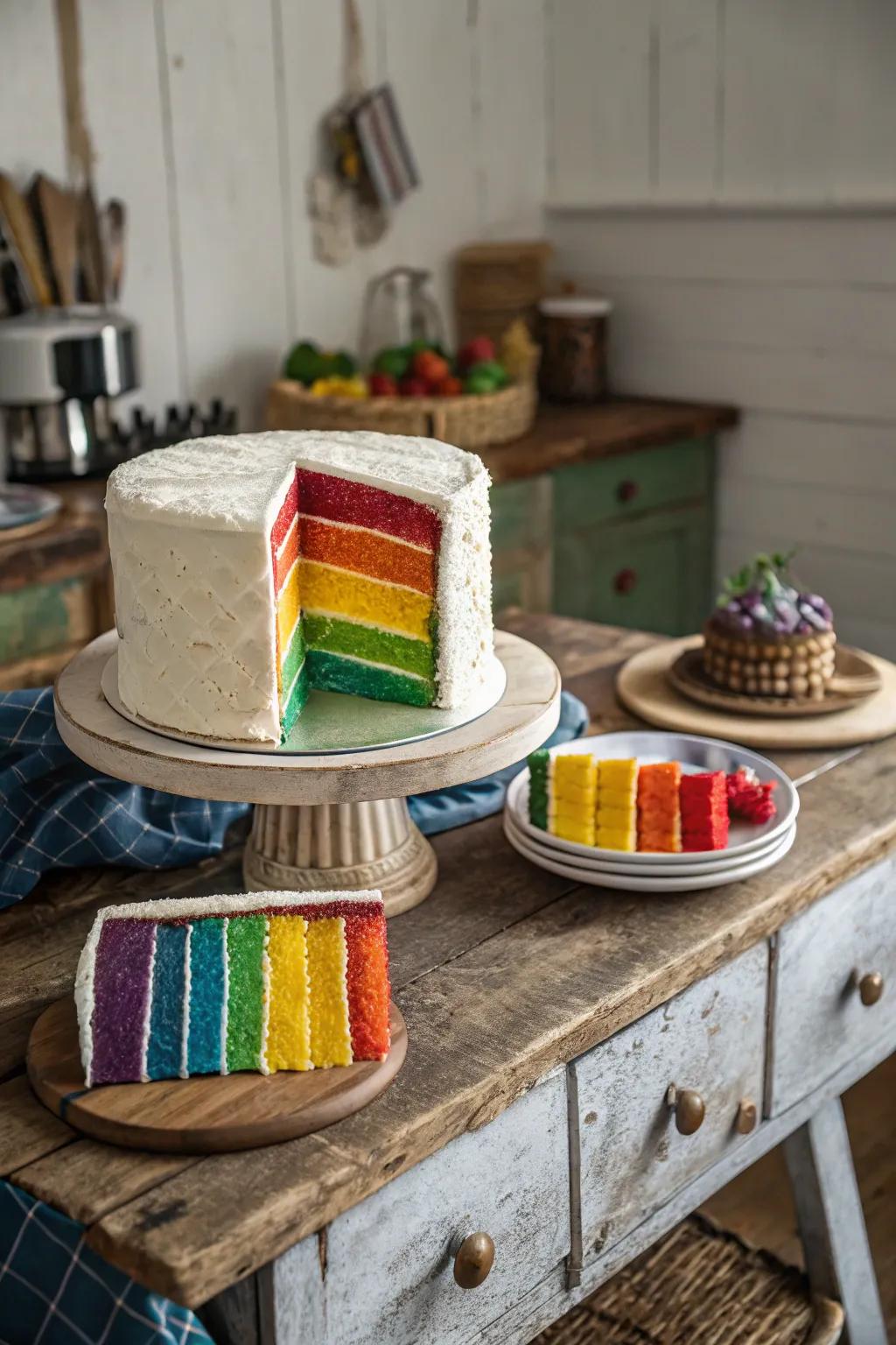 The blockwork design is a creative and vibrant option for a spectrum confection.
