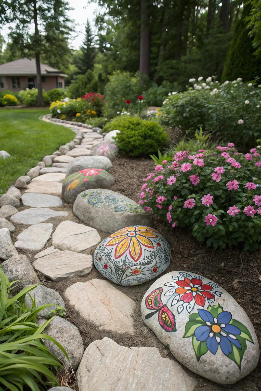 Recognize seasonal shifts through painted rock ornaments.