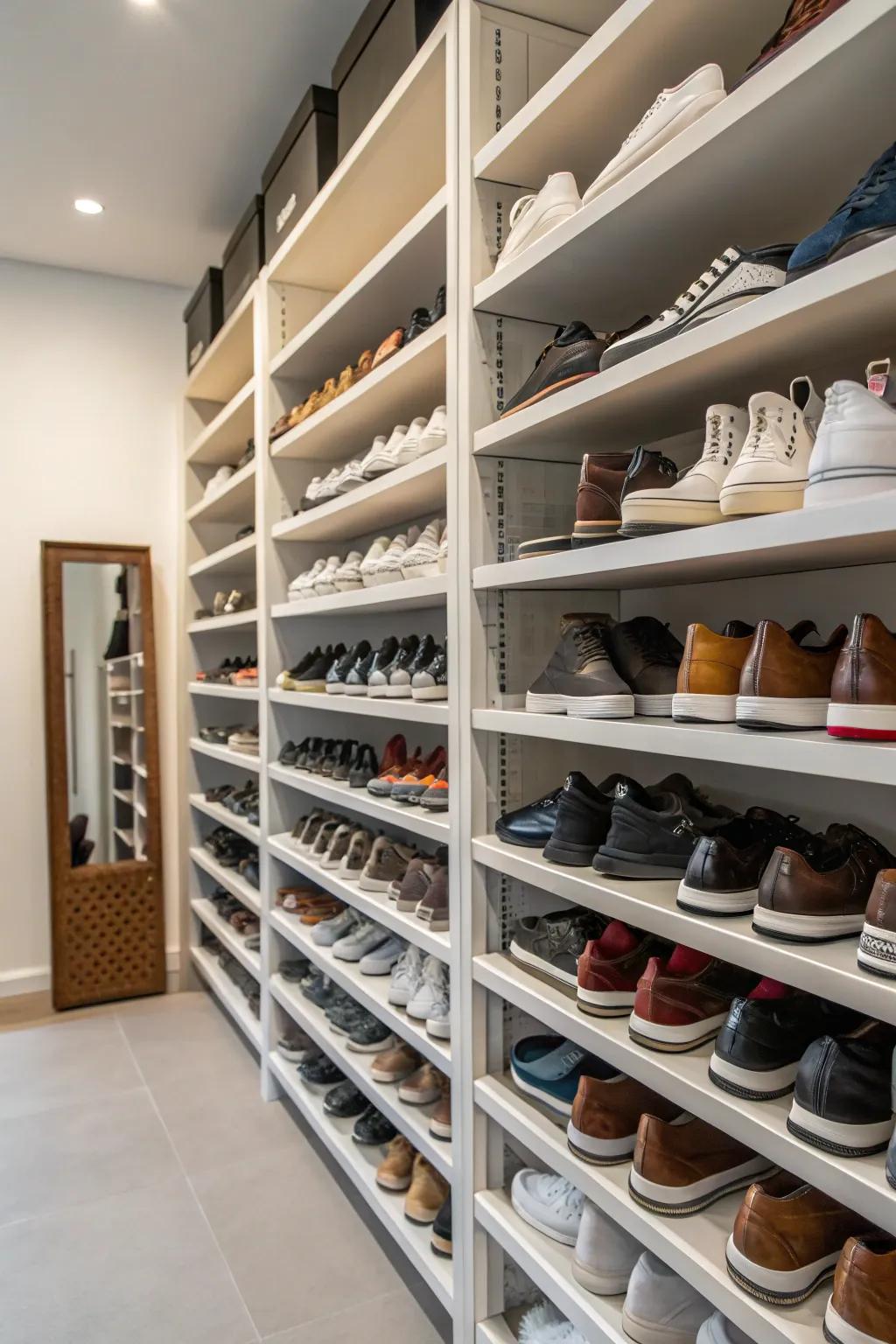 Keep your floor clear by storing shoes up high.