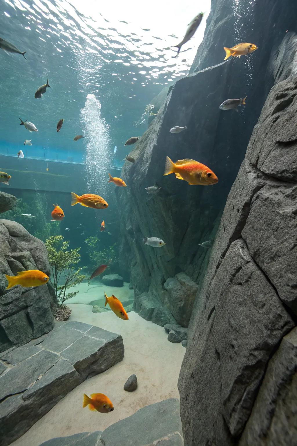 An engaging slate playground for active fish.
