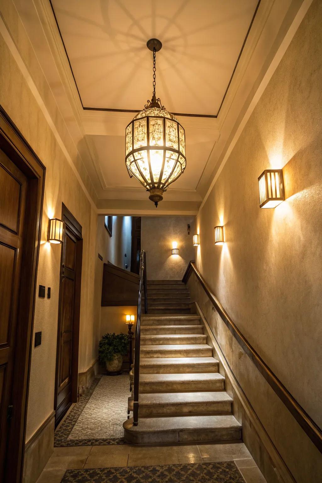 Layered lighting creates versatile and dynamic small landing areas.