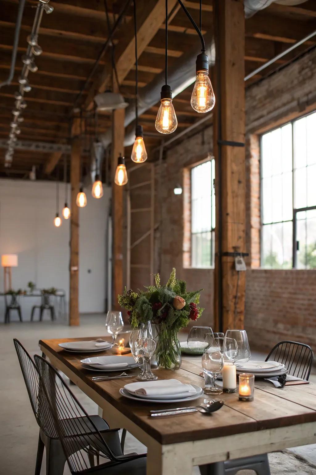 An industrial table arrangement showcasing metal and timber components.