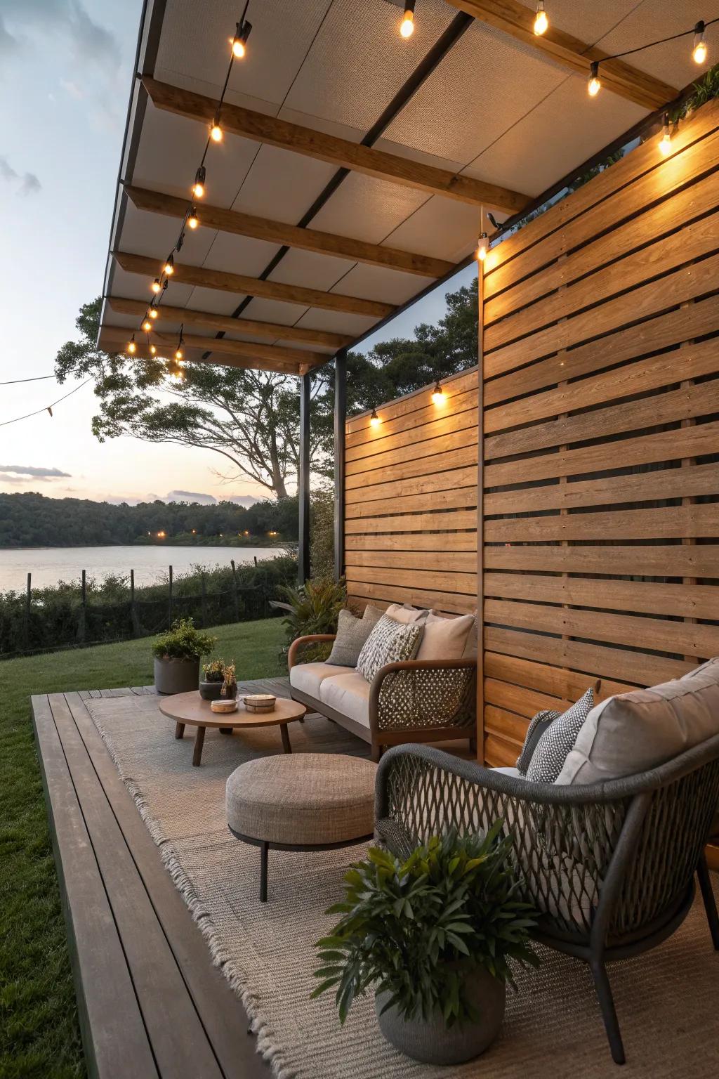 Extend style outdoors through an elegant timber slat wall.