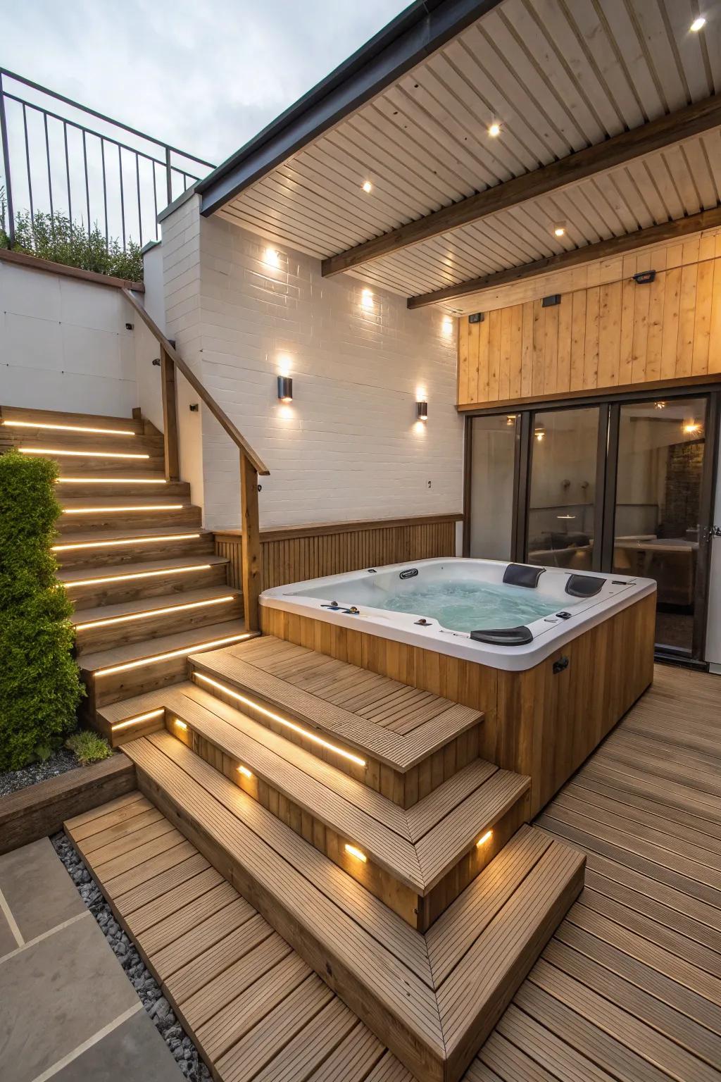 Varying heights add dimension and interest to your hot tub area.