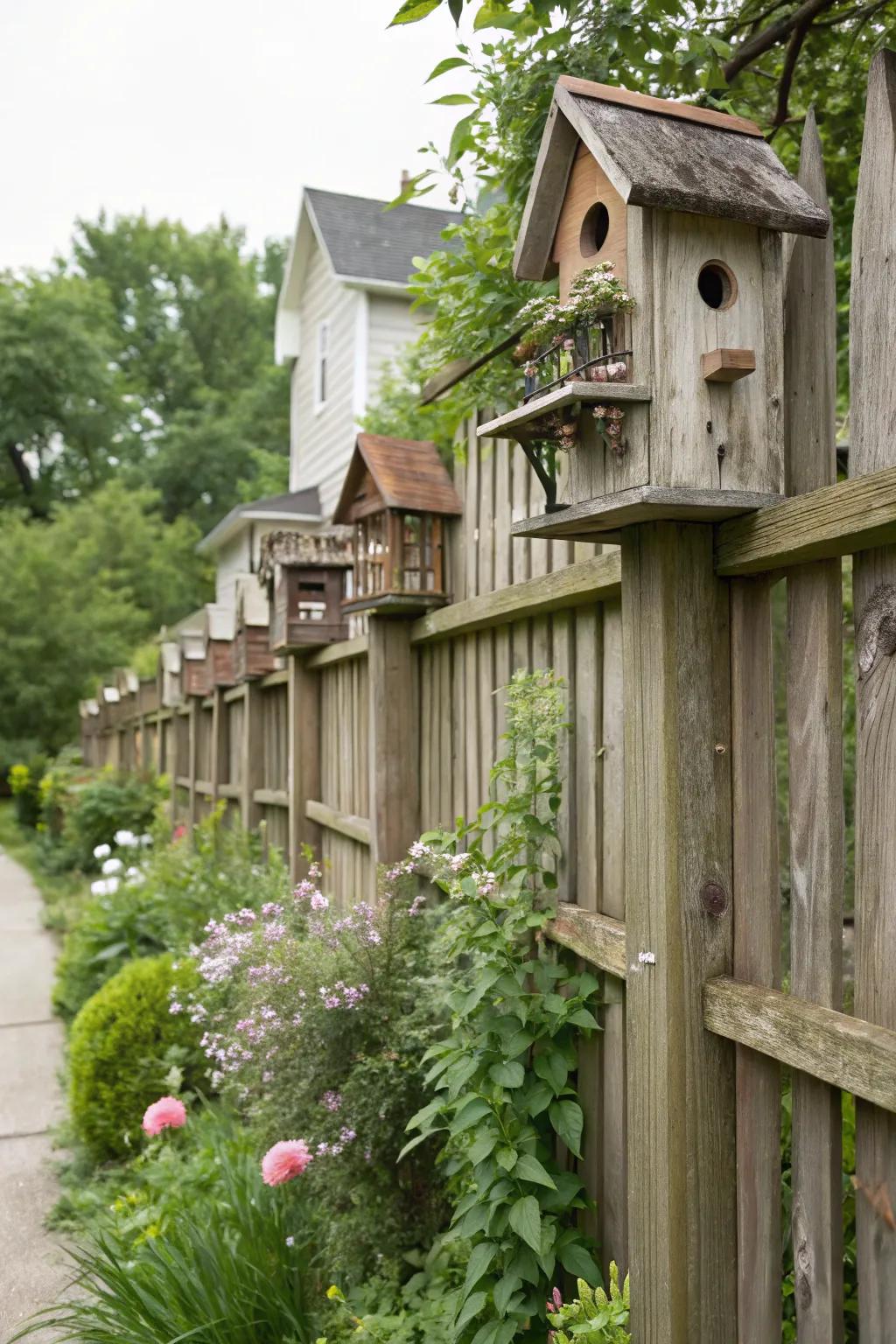 Birdhouse balconies provide extra charm and function for feathered visitors.