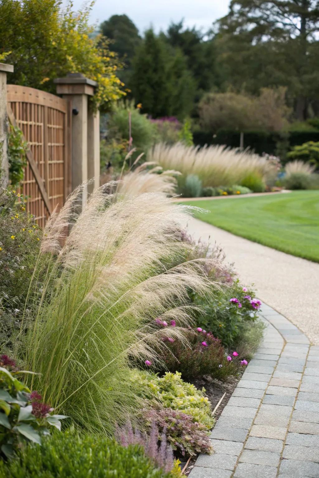 Mist Grass infuses the garden with vibrant color.