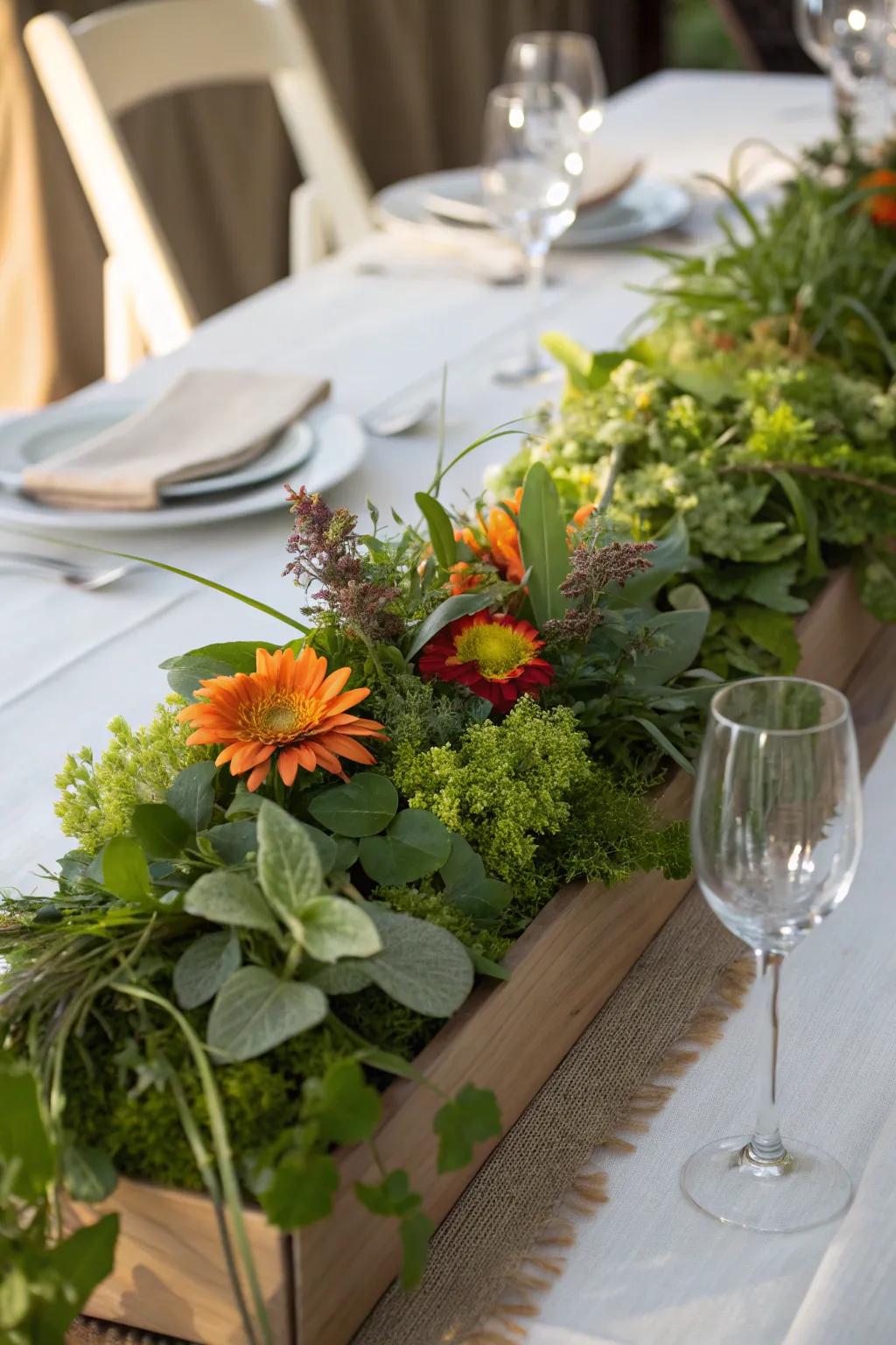 Creative table runner as a bold centerpiece.