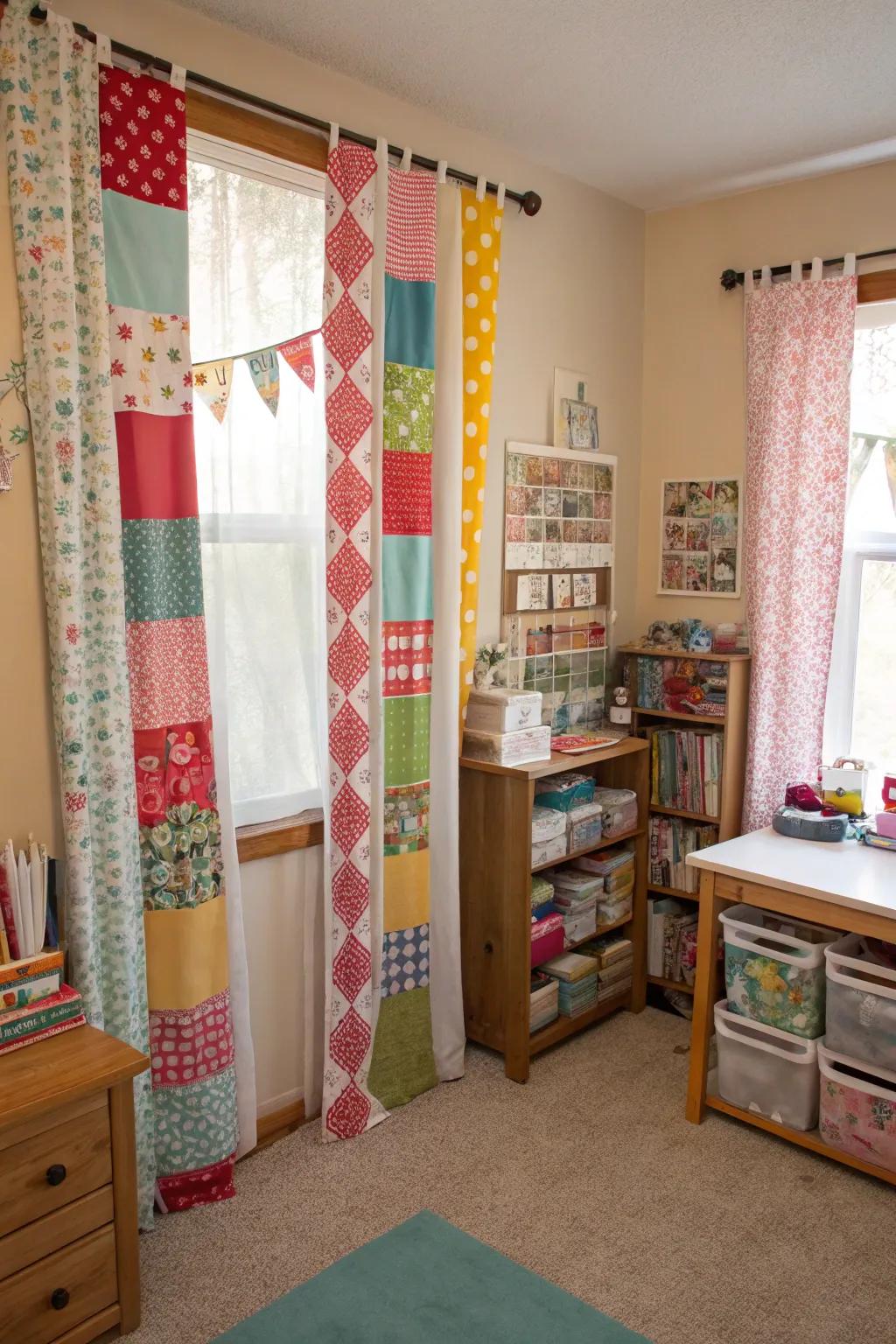 Drapes of patchwork bring playfulness and creativity.
