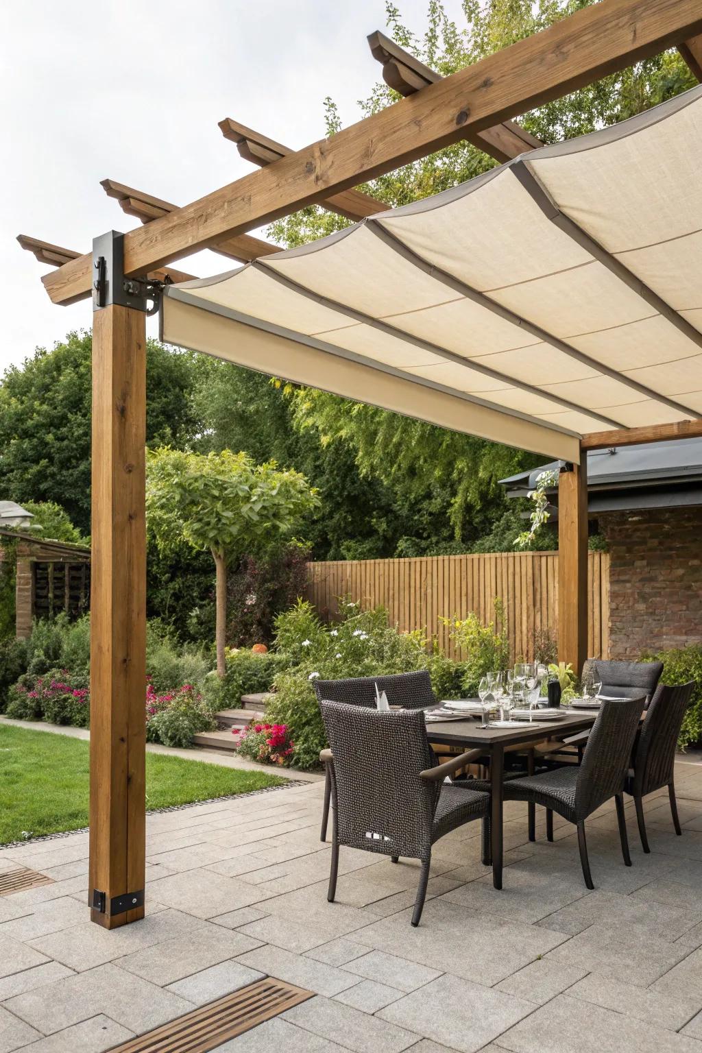 Retractable canopy pergolas offer flexible shading options for decks.