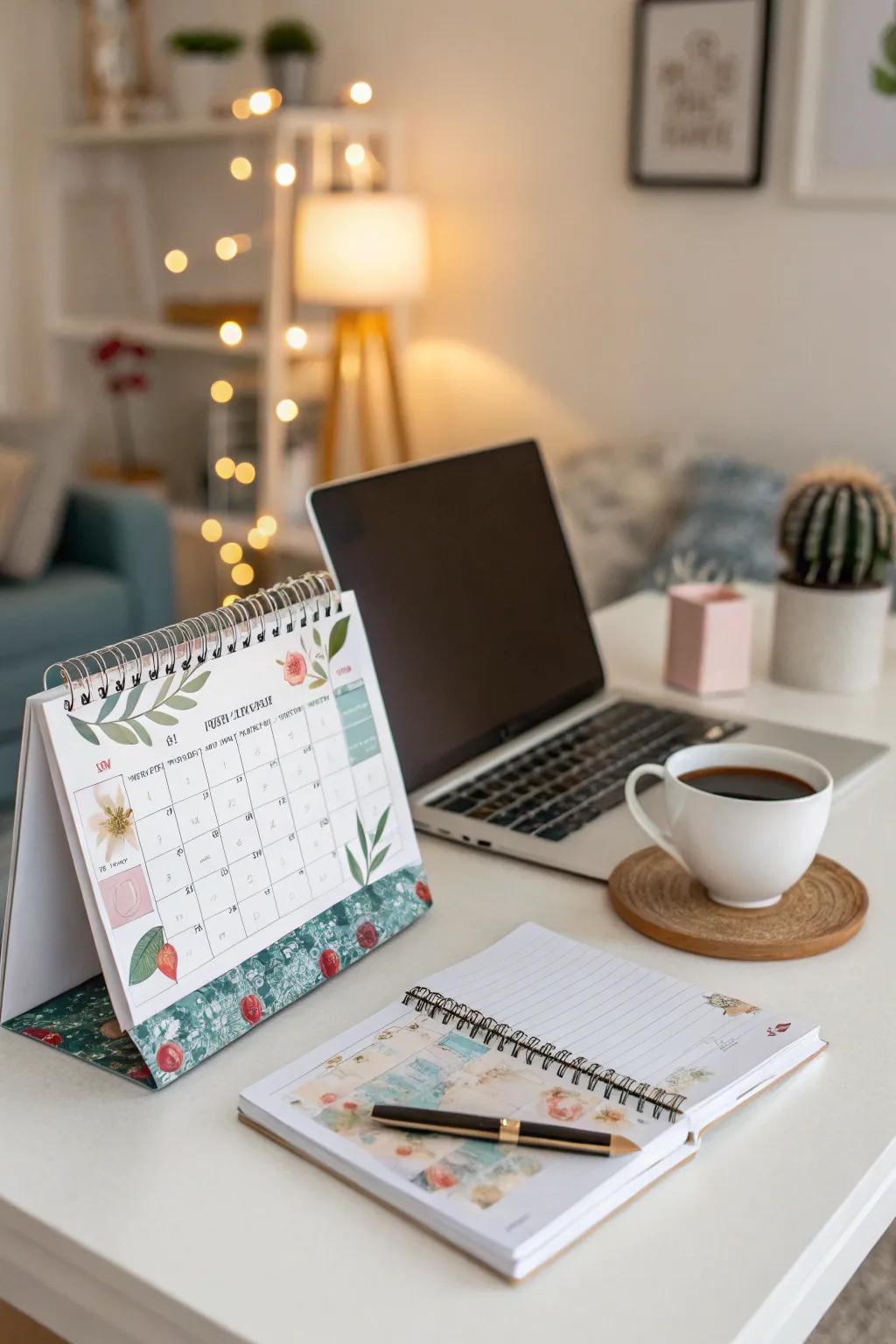 A desk calendar providing both practicality and elegance.