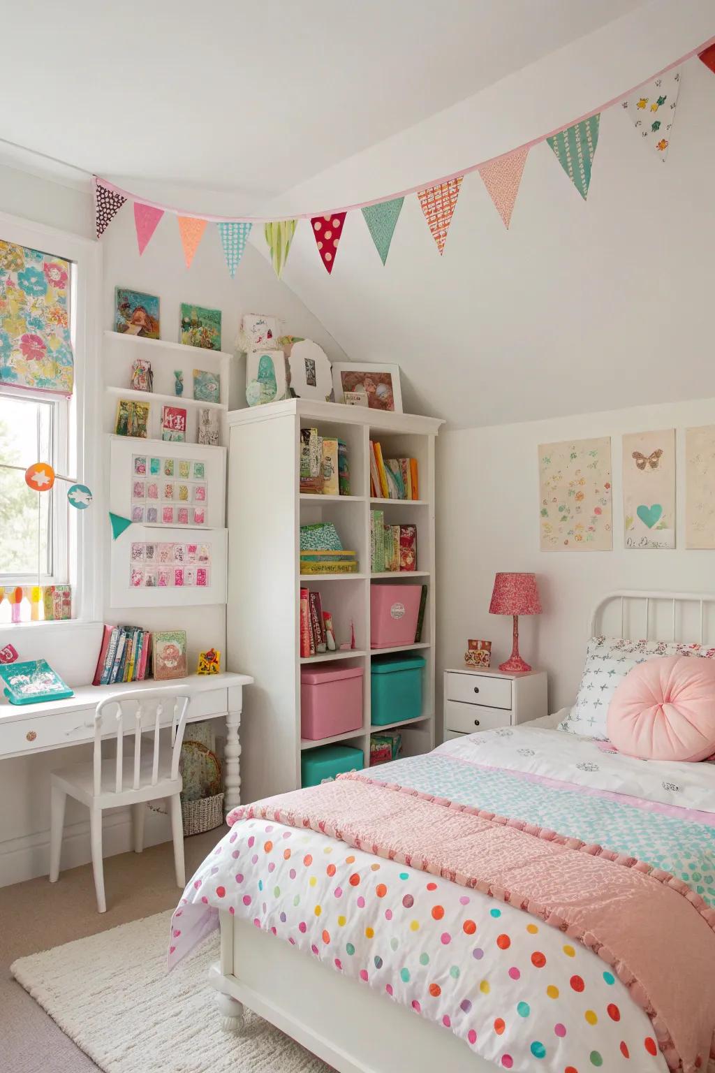 Classic white walls with a twist of colorful accents.